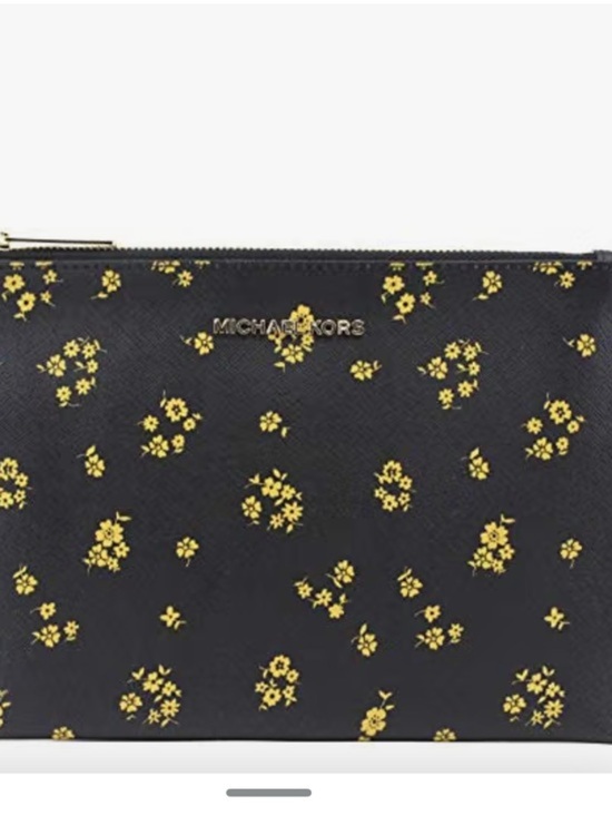 Michael Kors Handbags - Michael Kors Jet Set Travel Black Wristlet Pouch with Yellow Floral Accents